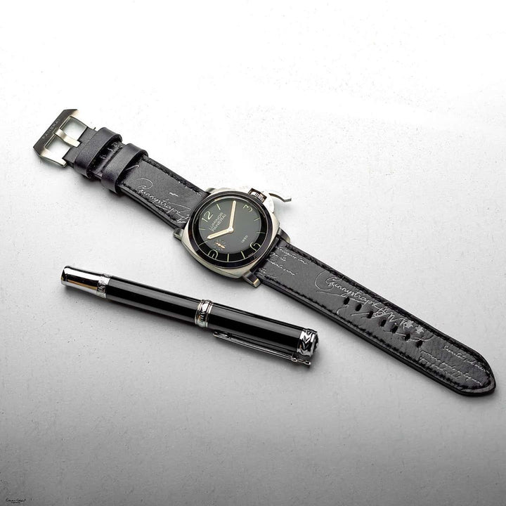 Panerai Luminor Straps - Black Patina With Silver Scritto