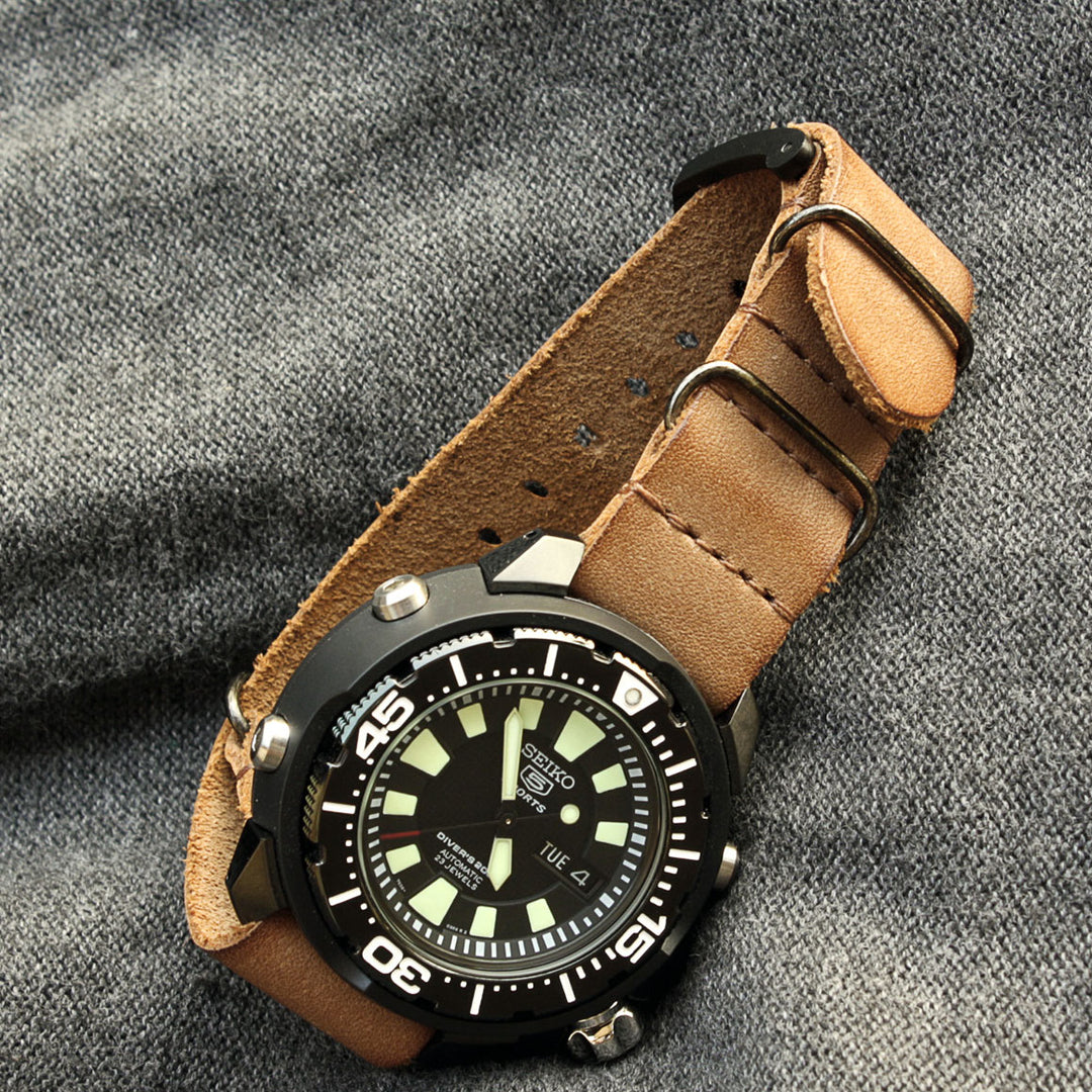 Seiko Tuna Leather Strap Seiko Straps Tan Nato Strap