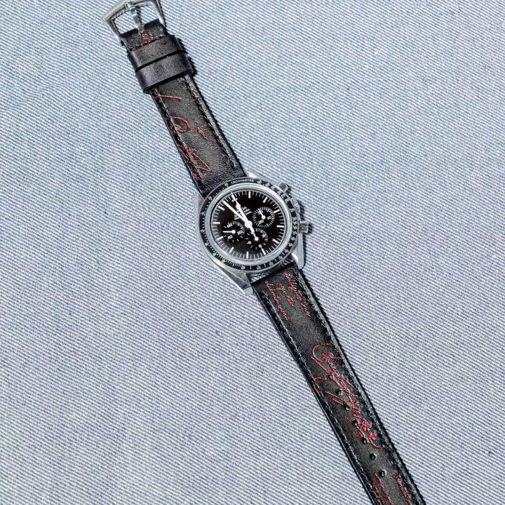 Omega Straps - Black Patina With Red Scritto