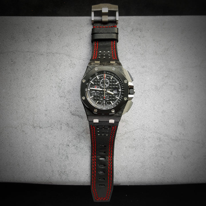 Audemars Piguet Straps - AP Racing Black-Red with White-Red Stitch