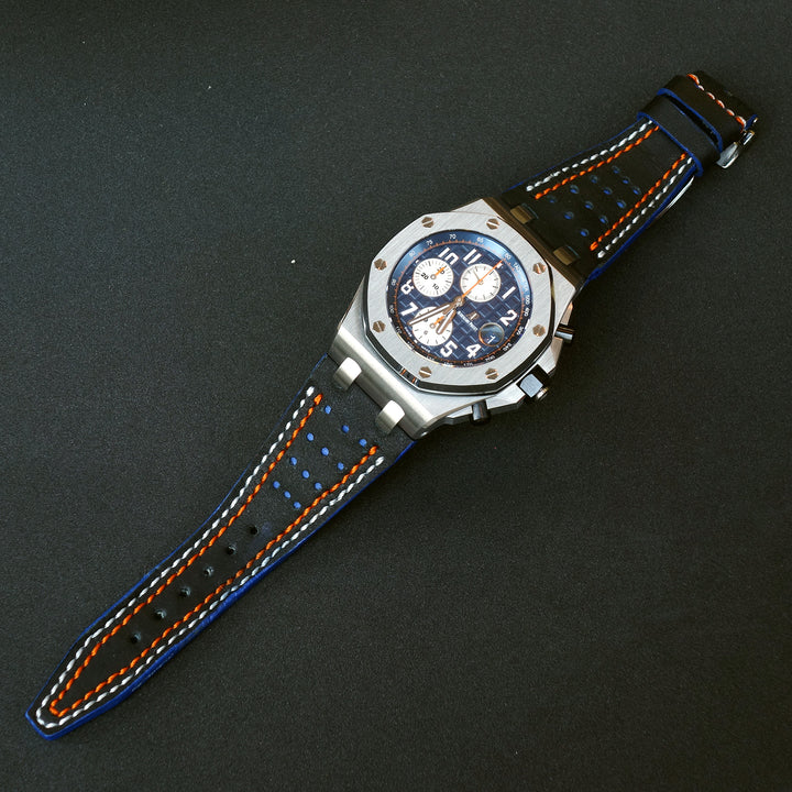 Audemars Piguet Straps - AP Racing Black-Blue with White-Orange Stitch