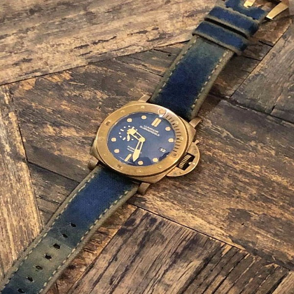 Panerai Submersible Straps - Two Tone Canvas Navy Blue-Beige