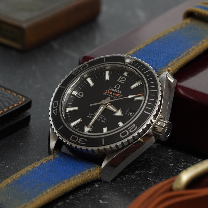Omega Straps - Two Tone Canvas Navy Blue-Beige