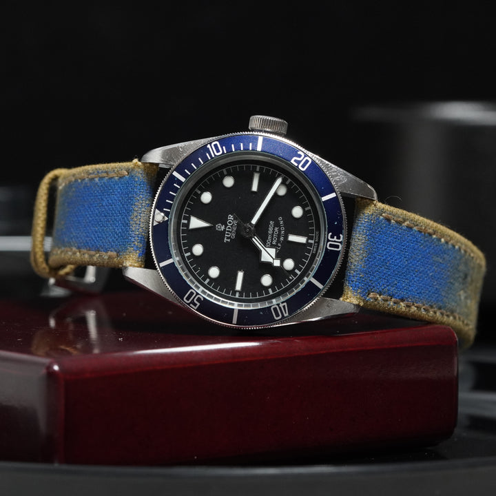 Tudor Straps - Two Tone Canvas Navy Blue-Beige