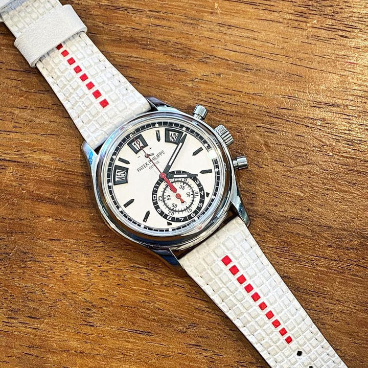 Patek Philippe Straps - Extreme White Chessboard with Red Stripe