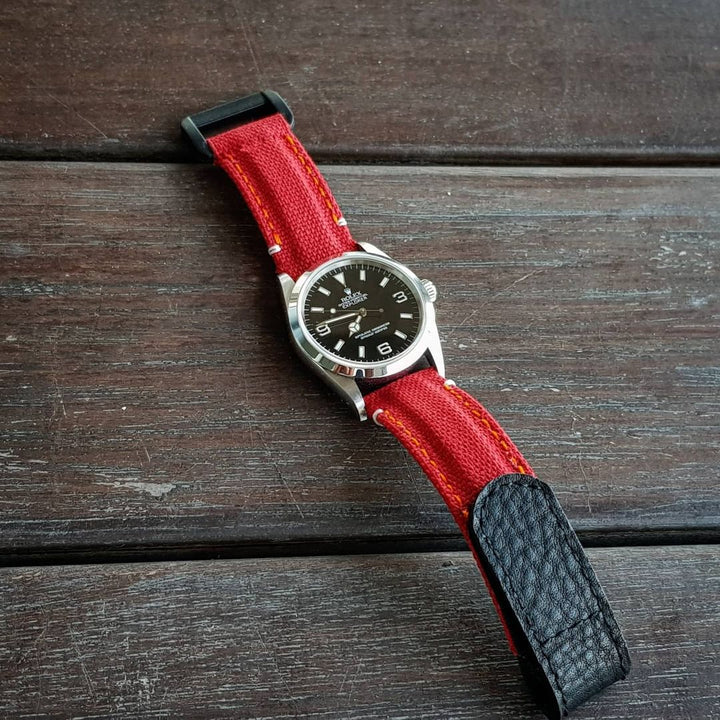 Rolex Straps - Red canvas velcro strap with Extreme Padded style