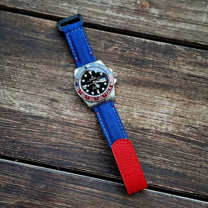 Rolex Straps - Pepsi canvas velcro strap with Extreme Padded style