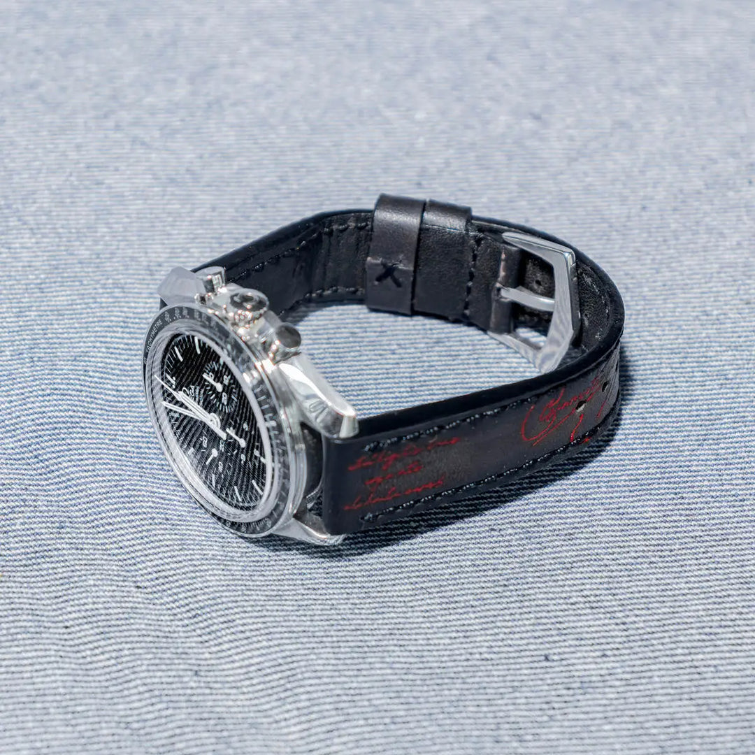 Omega Straps - Black Patina With Red Scritto