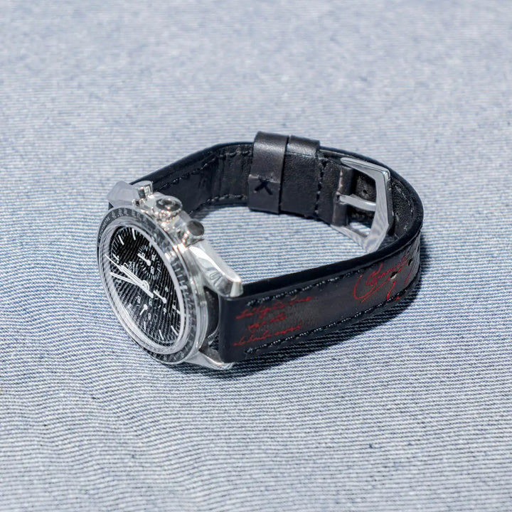 Omega Straps - Black Patina With Red Scritto