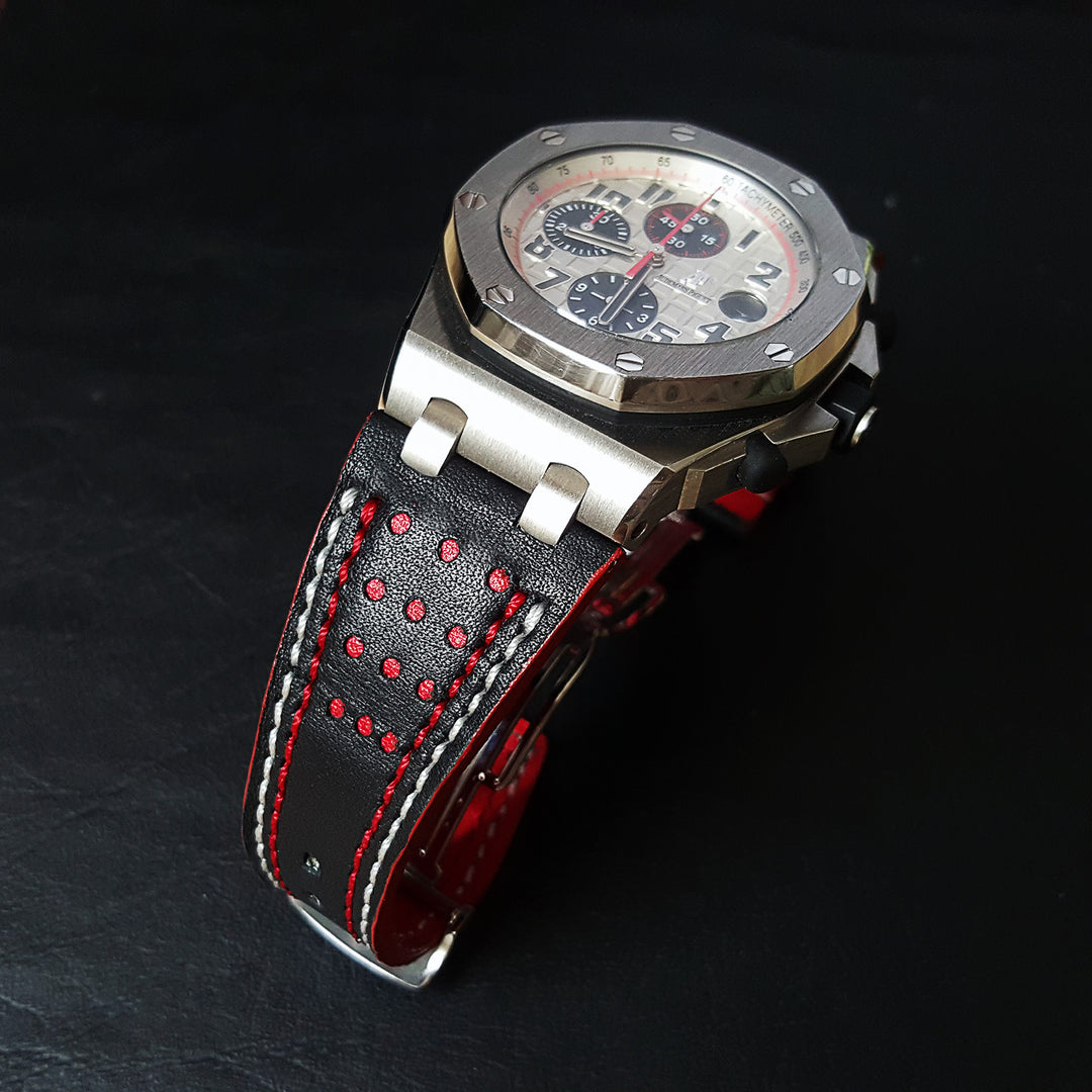 Audemars Piguet Straps - AP Racing Black-Red with White-Red Stitch