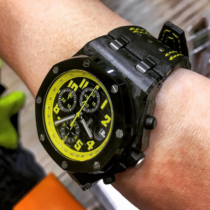 Audemars Piguet Straps - Racing Black With Yellow Double Stitch