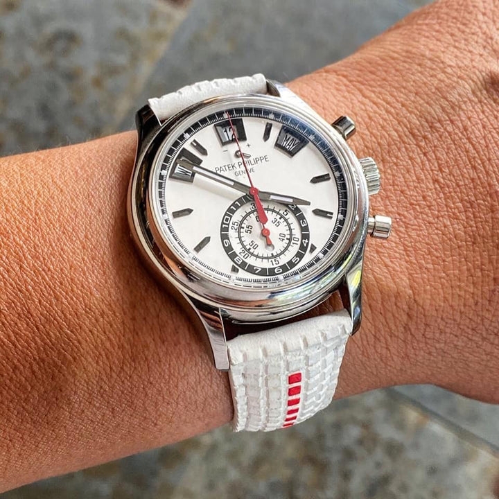 Patek Philippe Straps - Extreme White Chessboard with Red Stripe