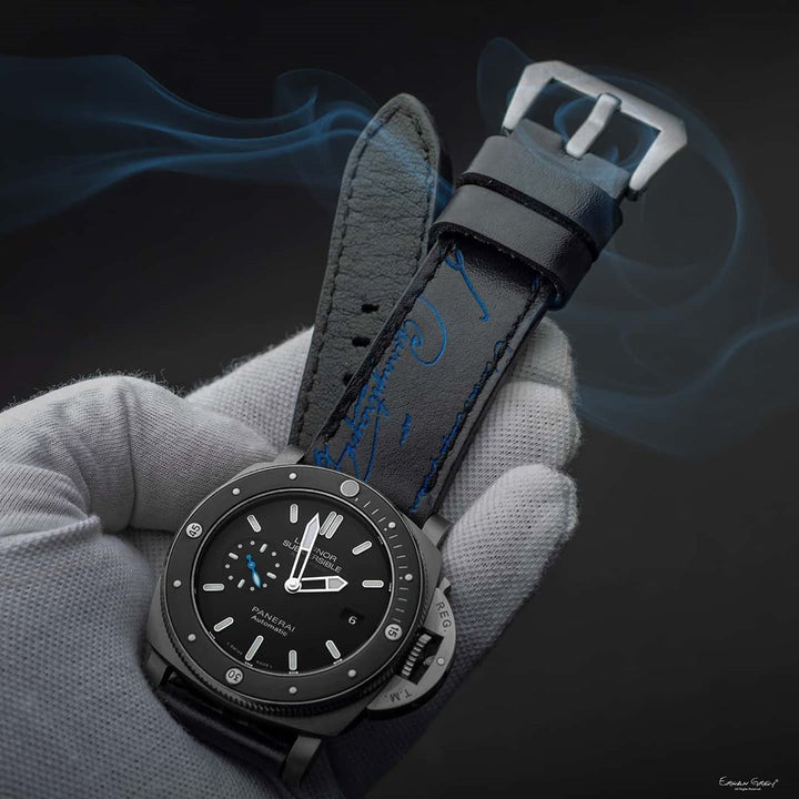 Panerai Submersible Straps - Black Patina White Blue Scritto