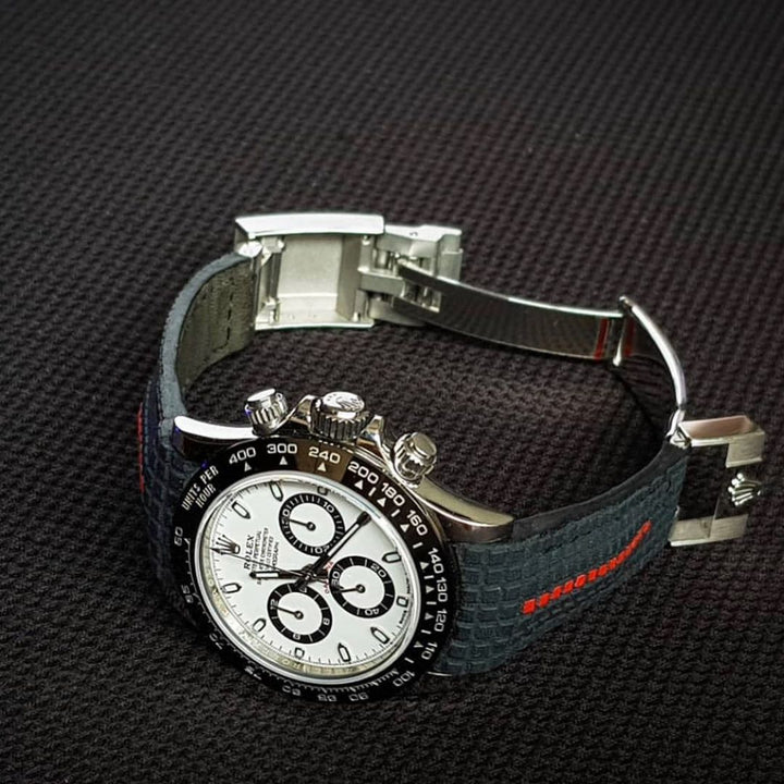 Rolex Straps - Extreme Dark Grey Chessboard with Red Stripe