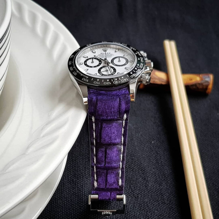 Rolex Straps - Curved End Croco Nubuck Purple