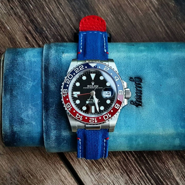 Rolex Straps - Pepsi canvas velcro strap with Extreme Padded style