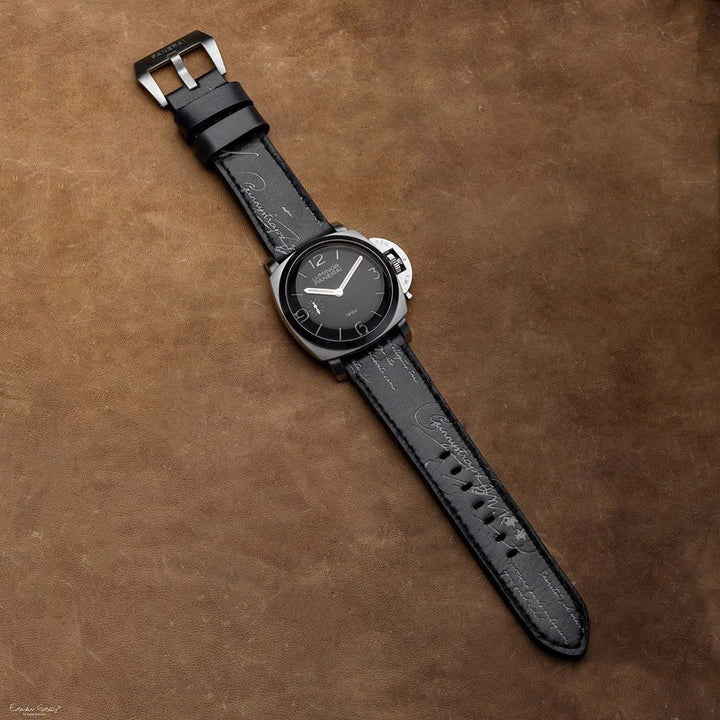 Panerai Luminor Straps - Black Patina With Silver Scritto