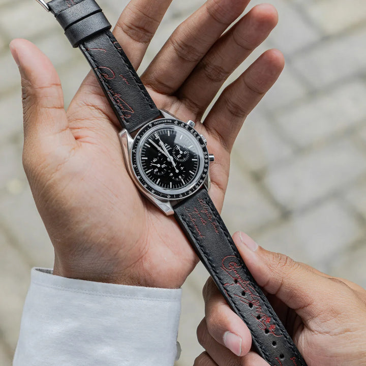 Omega Straps - Black Patina With Red Scritto