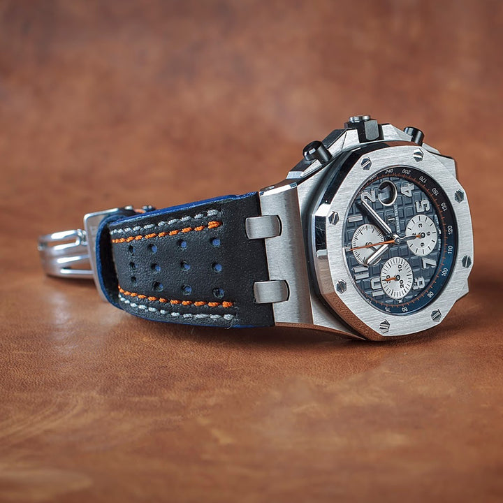 Audemars Piguet Straps - AP Racing Black-Blue with White-Orange Stitch