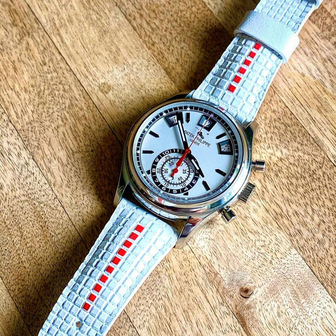 Patek Philippe Straps - Extreme White Chessboard with Red Stripe