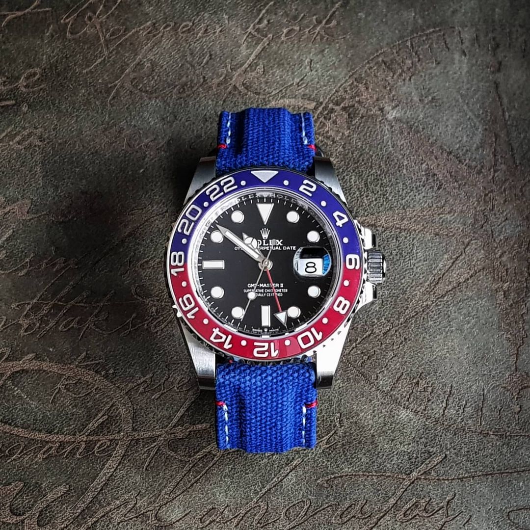 Rolex Straps - Pepsi canvas velcro strap with Extreme Padded style