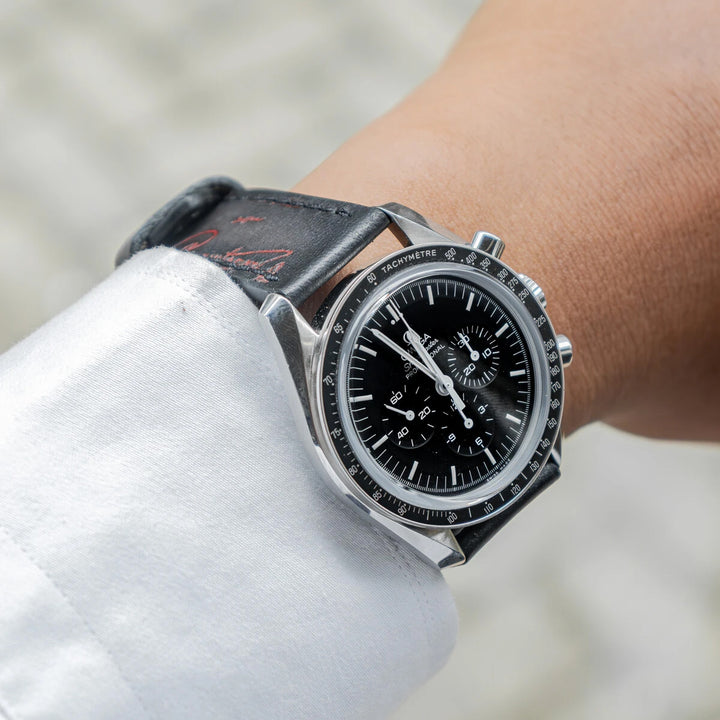 Omega Straps - Black Patina With Red Scritto