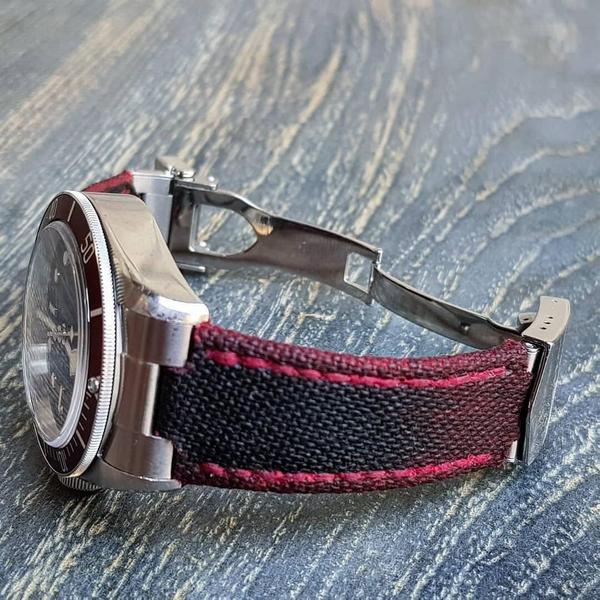 Tudor Straps - Two Tone Canvas Black-Red