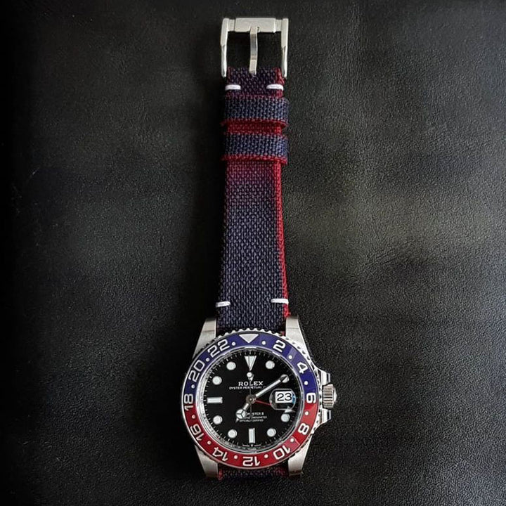 Rolex Straps - Two Tone Canvas Blue-Red