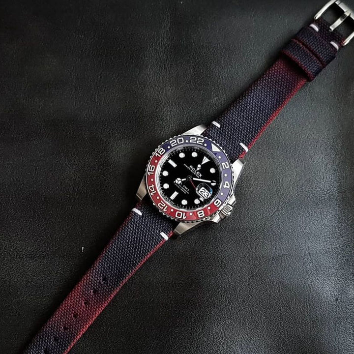 Rolex Straps - Two Tone Canvas Blue-Red