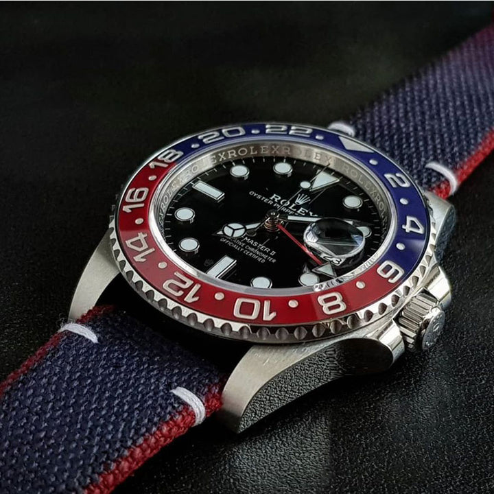 Rolex Straps - Two Tone Canvas Blue-Red