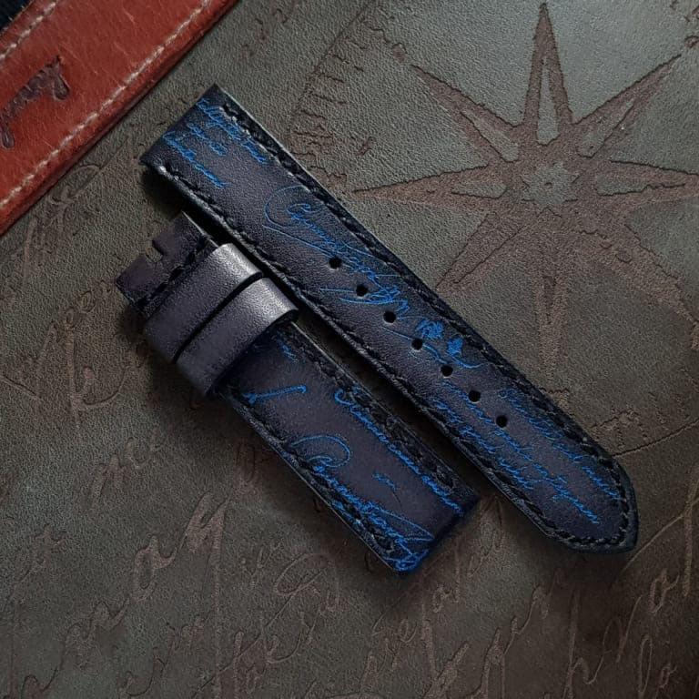 Rolex Straps - Black Patina with Blue Scritto