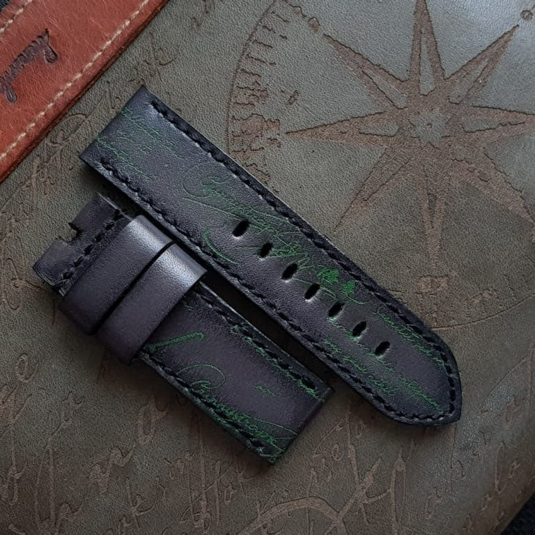 Rolex Straps - Black Patina with Green Scritto