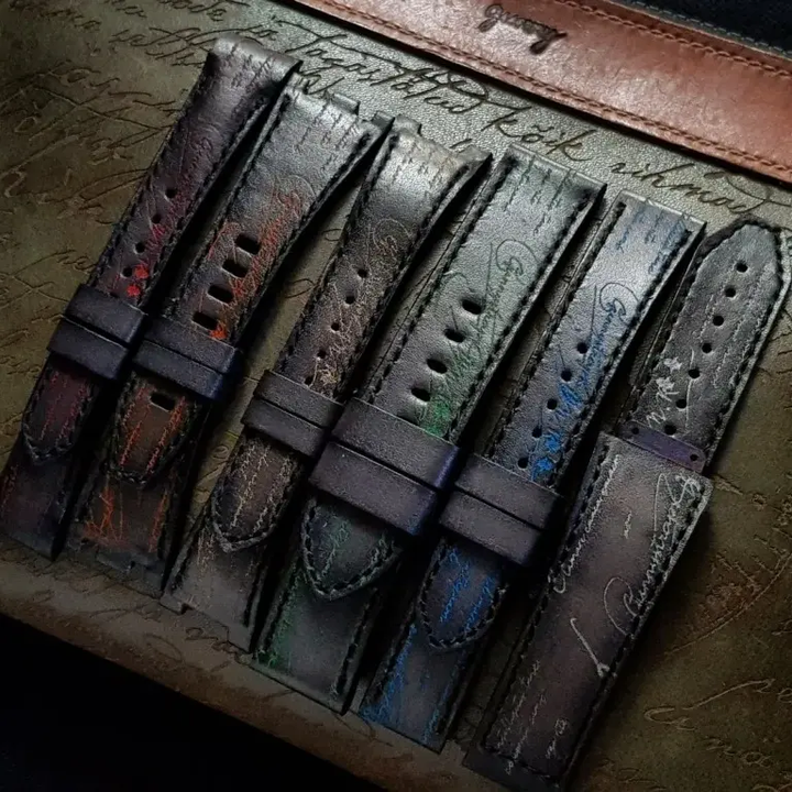 Rolex Straps - Black Patina with Green Scritto