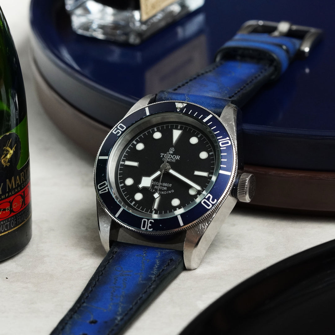 Tudor Straps - Blue Patina Scritto