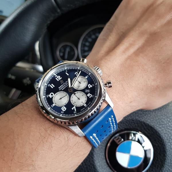 Breitling Straps - Racing Blue White Stitch