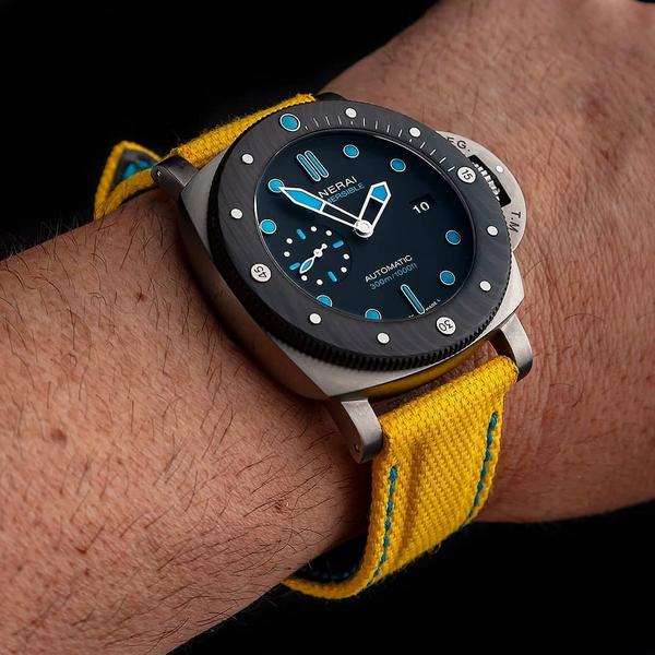 Panerai Submersible Straps - Yellow Canvas Velcro Strap With Extreme Padded Style