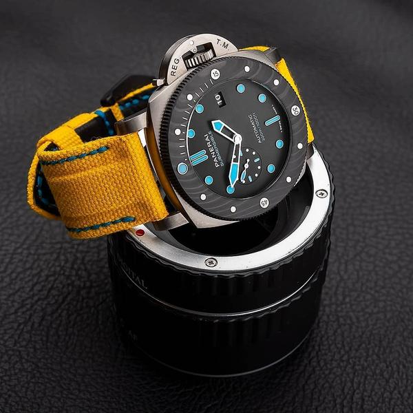 Panerai Submersible Straps - Yellow Canvas Velcro Strap With Extreme Padded Style