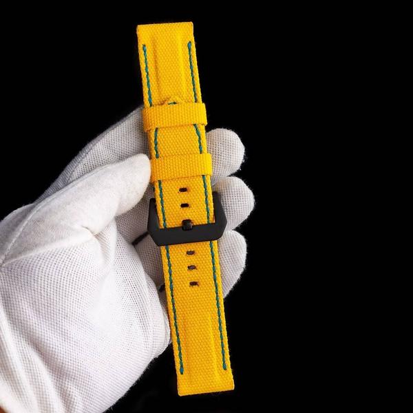 Panerai Submersible Straps - Yellow Canvas Velcro Strap With Extreme Padded Style