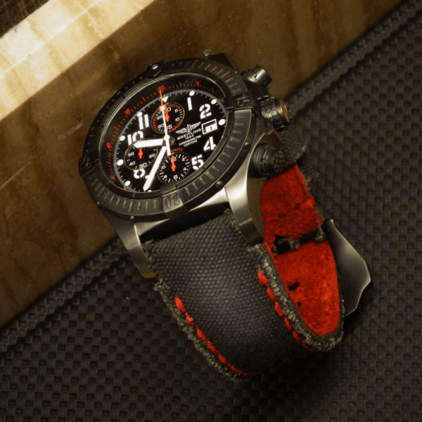 Breitling Straps - Canvas Noir Padded Tapered