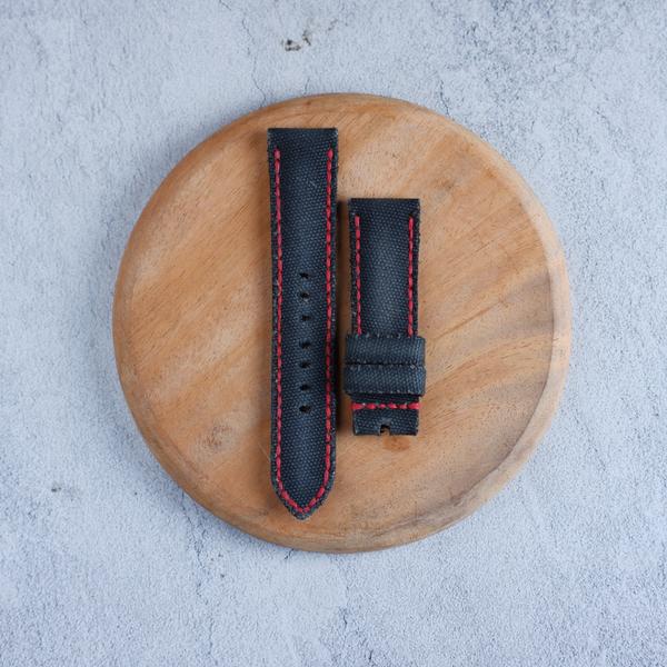 Apple Watch Straps - Canvas Noir Tapered & Padded with Red Stitch and Black