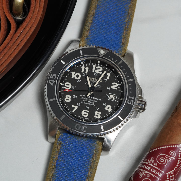 Breitling Straps - Two Tone Canvas Navy Blue-Beige