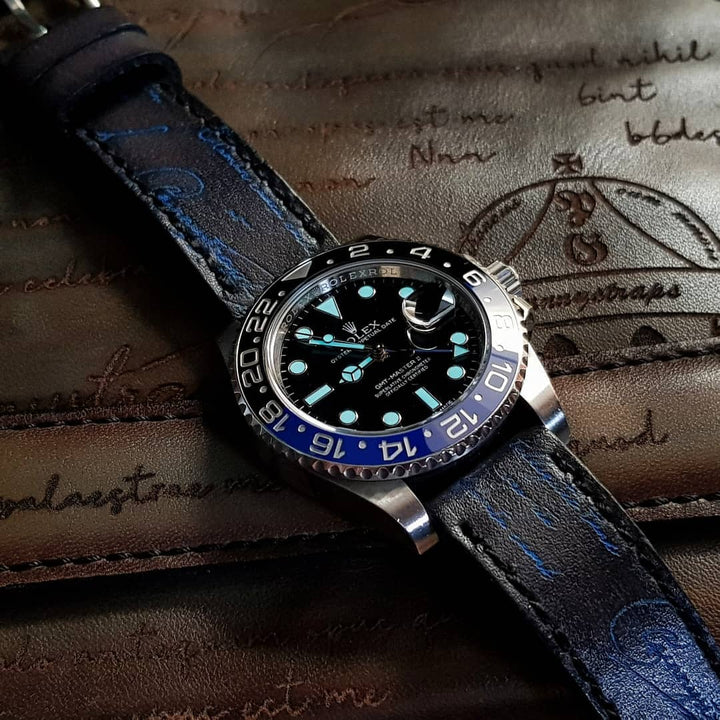 Black Patina with Blue Scritto