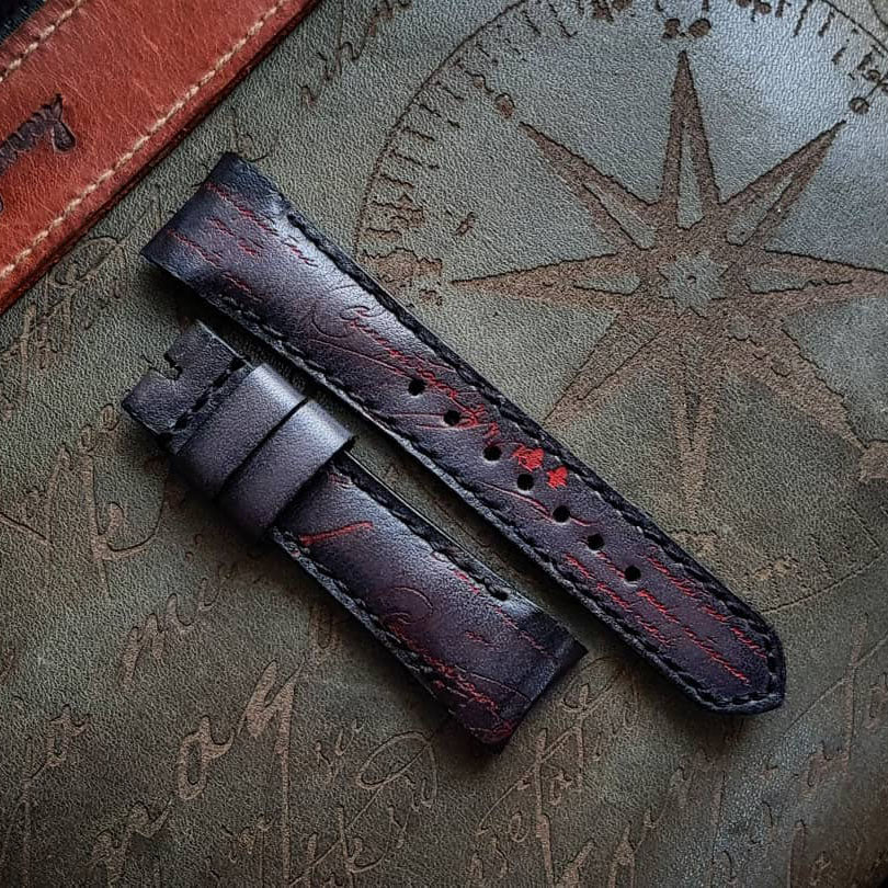 Rolex Straps - Black Patina with Red Scritto