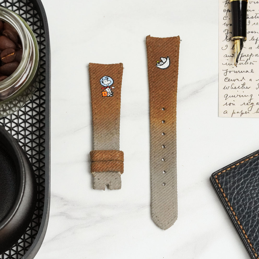 Omega Straps - Brown Grey Denim Two Tone Snoopy Strap