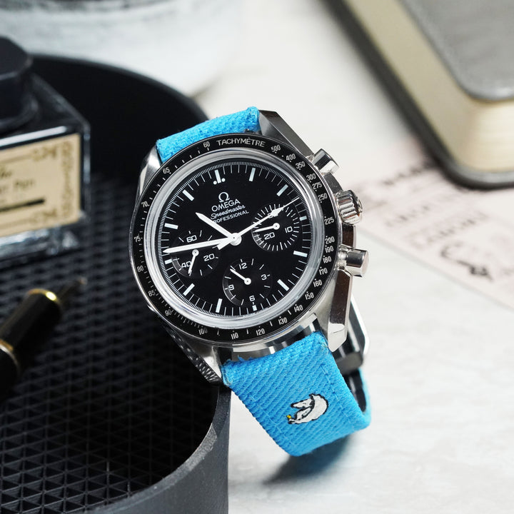 Omega Straps - Cyan White Denim Two Tone Snoopy Strap