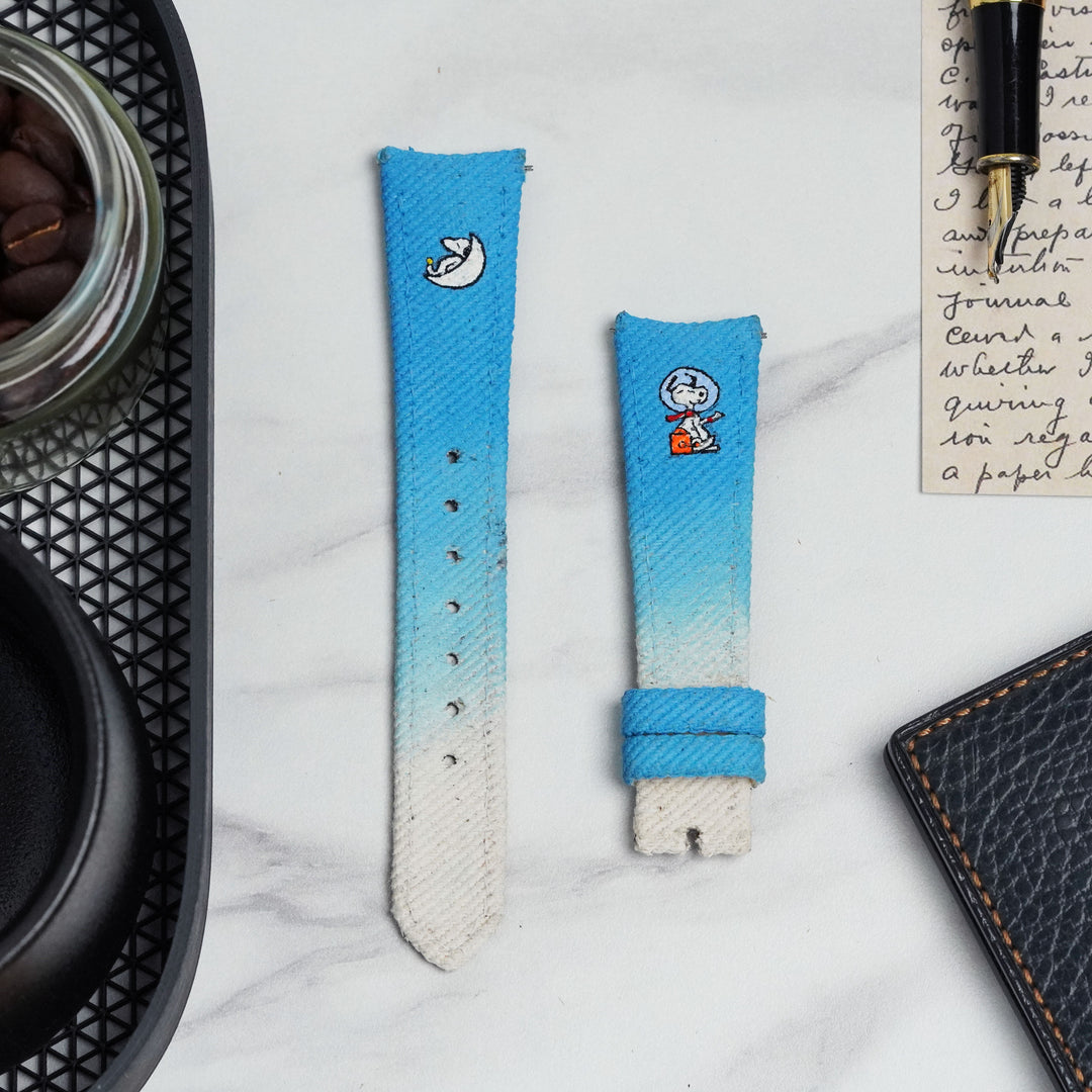 Omega Straps - Cyan White Denim Two Tone Snoopy Strap