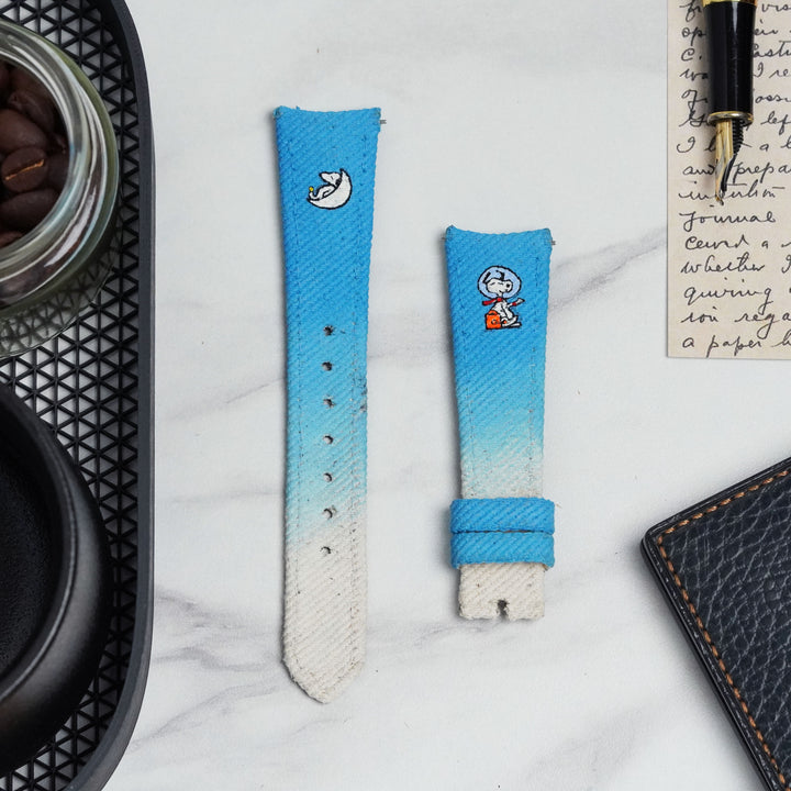 Omega Straps - Cyan White Denim Two Tone Snoopy Strap