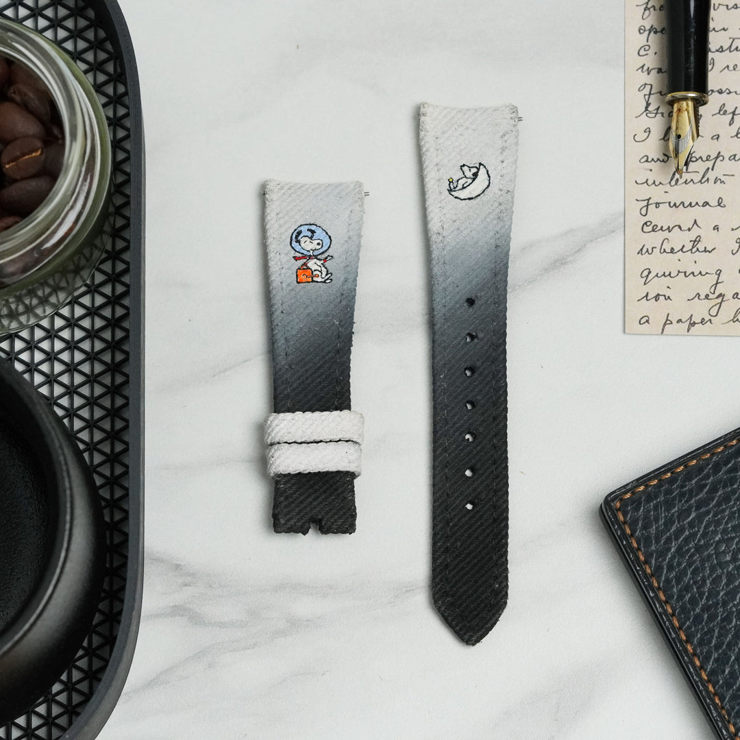 Omega Straps - White Black Denim Two Tone Snoopy Strap