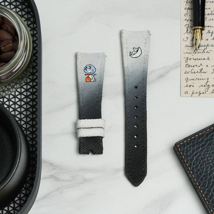 Omega Straps - White Black Denim Two Tone Snoopy Strap