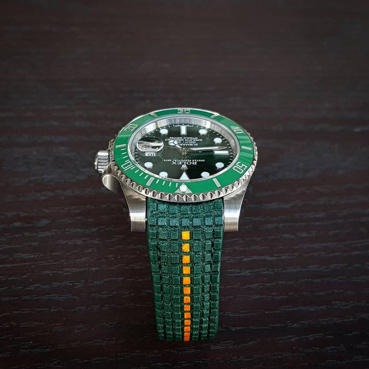 Rolex Straps - Extreme Chessboard Green with Orange Stripe